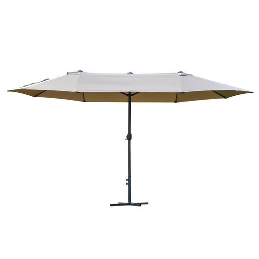 Photo of Outsunny 4.6M Sun Umbrella Canopy Double-sided Crank Sun Shade w/ Cross Base Khaki in Khaki colour on a white background