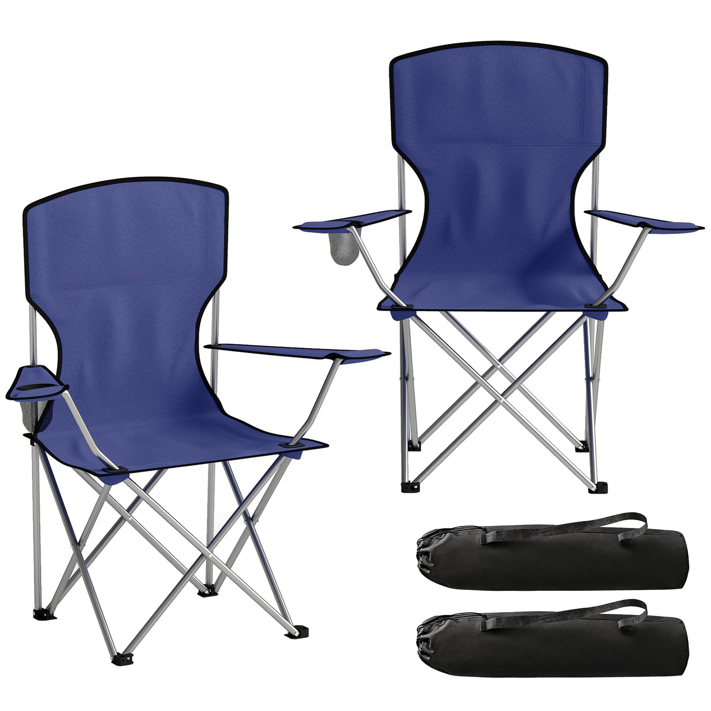 Photo of Outsunny Camping Chair Set of 2 Portable Folding Outdoor Camp Chair with Cup Holders and Carry Bag Dark Blue in Blue colour on a white background
