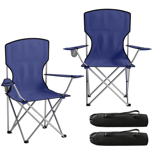 Photo of Outsunny Camping Chair Set of 2 Portable Folding Outdoor Camp Chair with Cup Holders and Carry Bag Dark Blue in Blue colour on a white background