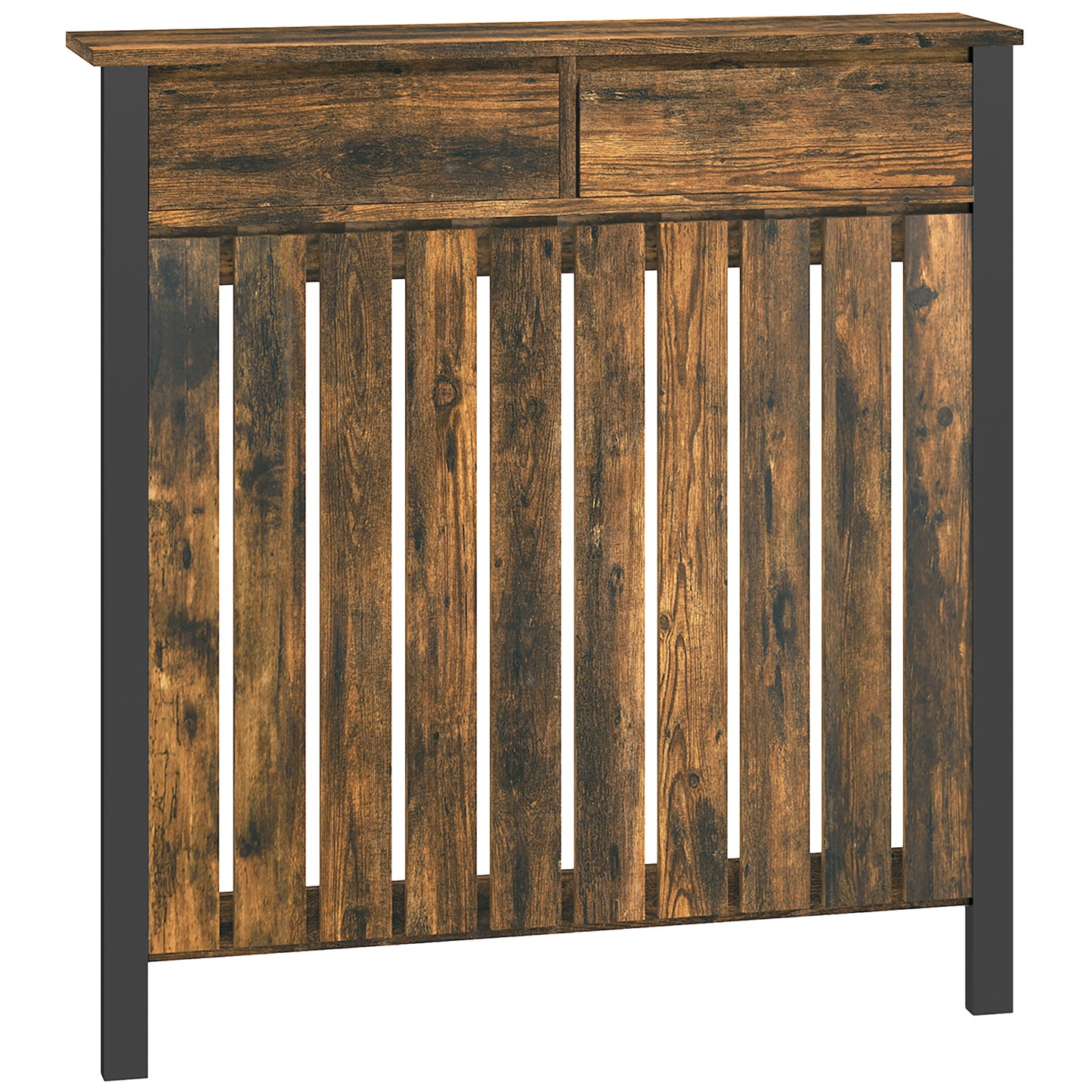 Photo of HOMCOM 93 x 88.5cm Rustic-Look Radiator Cover - Brown/Black in Brown/Black colour on a white background