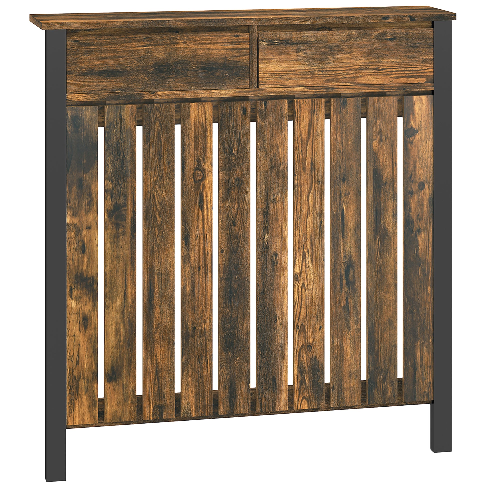 Photo of HOMCOM 93 x 88.5cm Rustic-Look Radiator Cover - Brown/Black in Brown/Black colour on a white background