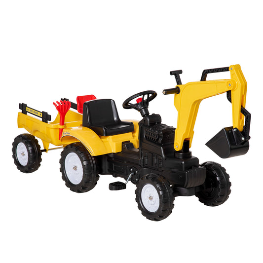 Photo of HOMCOM Kids Ride-On Construction Car, with Horn and Detachable Trailer - Yellow in Yellow colour on a white background