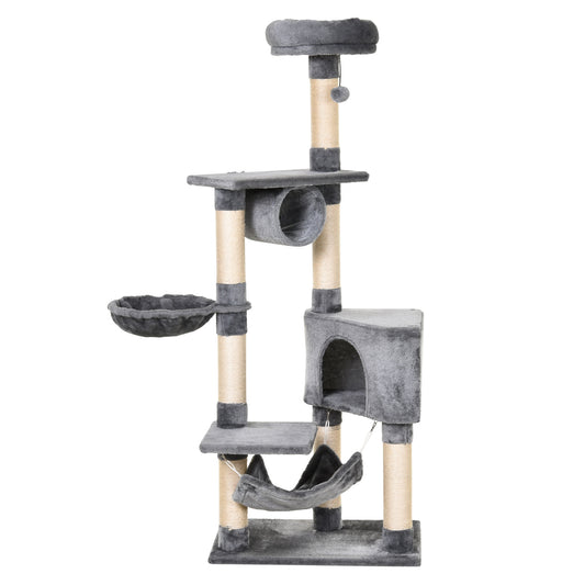 Photo of PawHut Cat Tree for Indoor Cats Condo Tower Multi-level Height 150CM  Kittens Activity Stand House with Toys & Various Scratching Posts in Posts colour on a white background