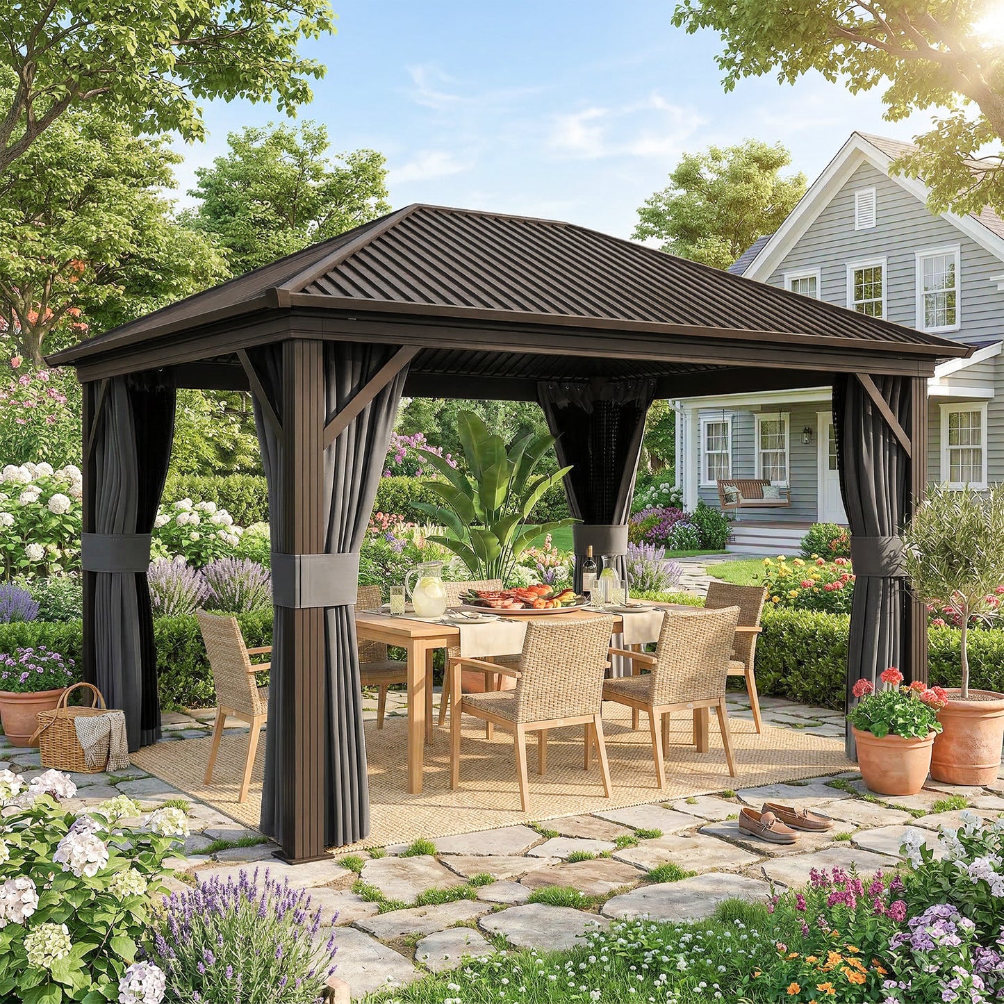 Outsunny 3.6 x 3 m Aluminium Hardtop Gazebo, with Accessories - Dark Grey
