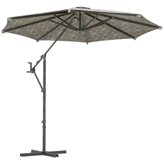 Photo of Outsunny 3(m) Convertible Cantilever Parasol and Centre-post Garden Parasol with Cross Base, 360° Rotation Banana Parasol with Crank Handle and 8 Ribs, Hanging Patio Umbrella, Black and White in White colour on a white background