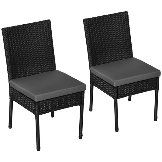 Photo of Outsunny Set of Two Armless Rattan Garden Chairs - Black in Black colour on a white background