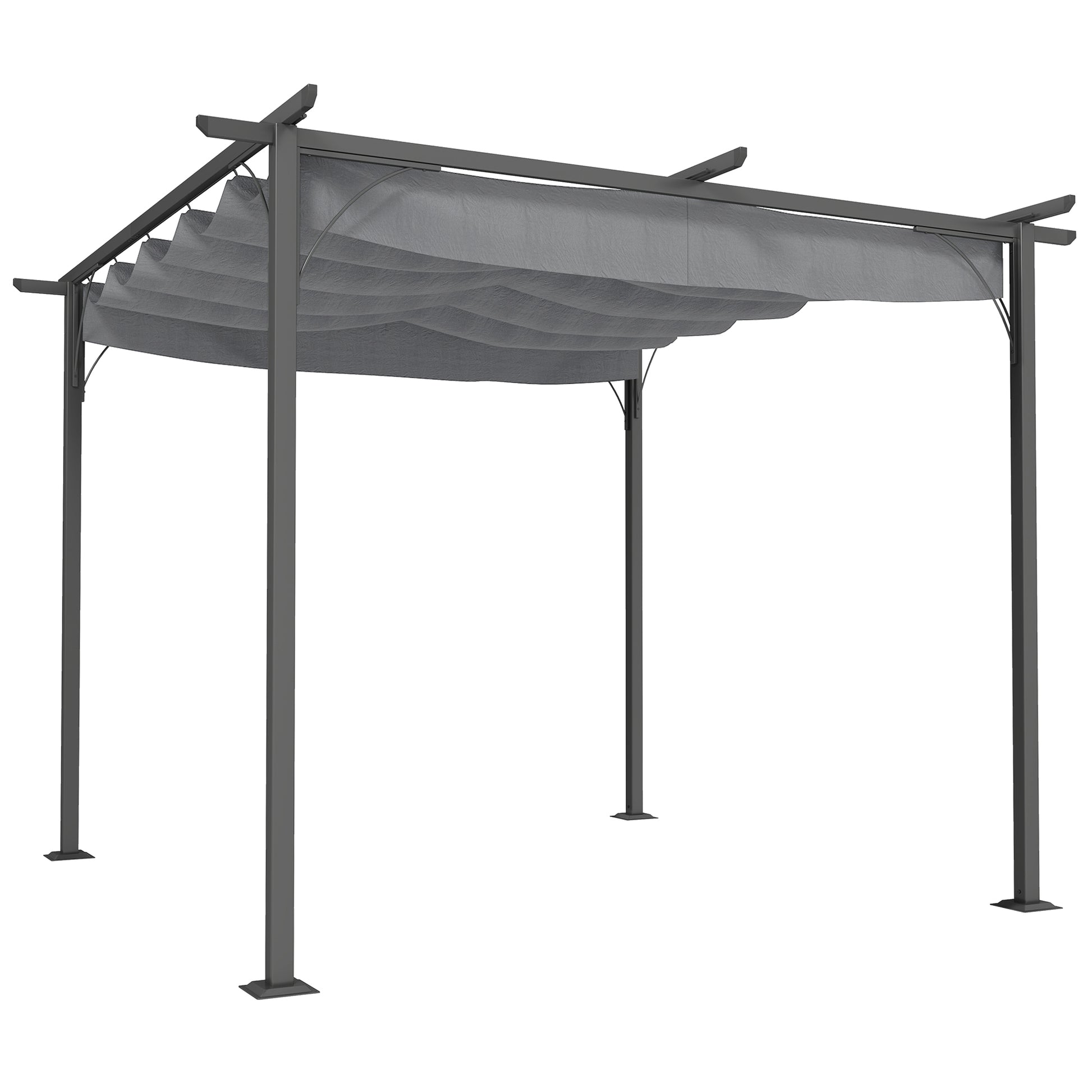 Photo of Outsunny 3 x 3(m) Metal Retractable Pergola, Garden Gazebo Metal Pergola Canopy Outdoor Sun Shade Shelter for Party BBQ, Grey in Grey colour on a white background