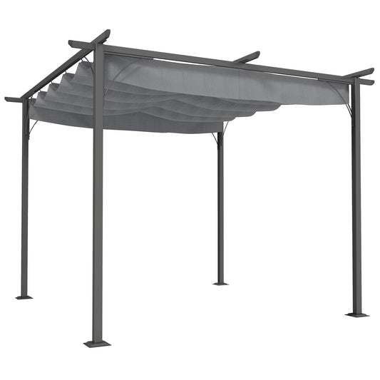 Photo of Outsunny 3 x 3(m) Metal Retractable Pergola, Garden Gazebo Metal Pergola Canopy Outdoor Sun Shade Shelter for Party BBQ, Grey in Grey colour on a white background
