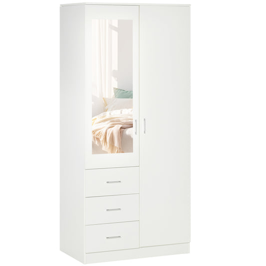 White HOMCOM wardrobe with two doors, a mirrored panel, and three drawers
