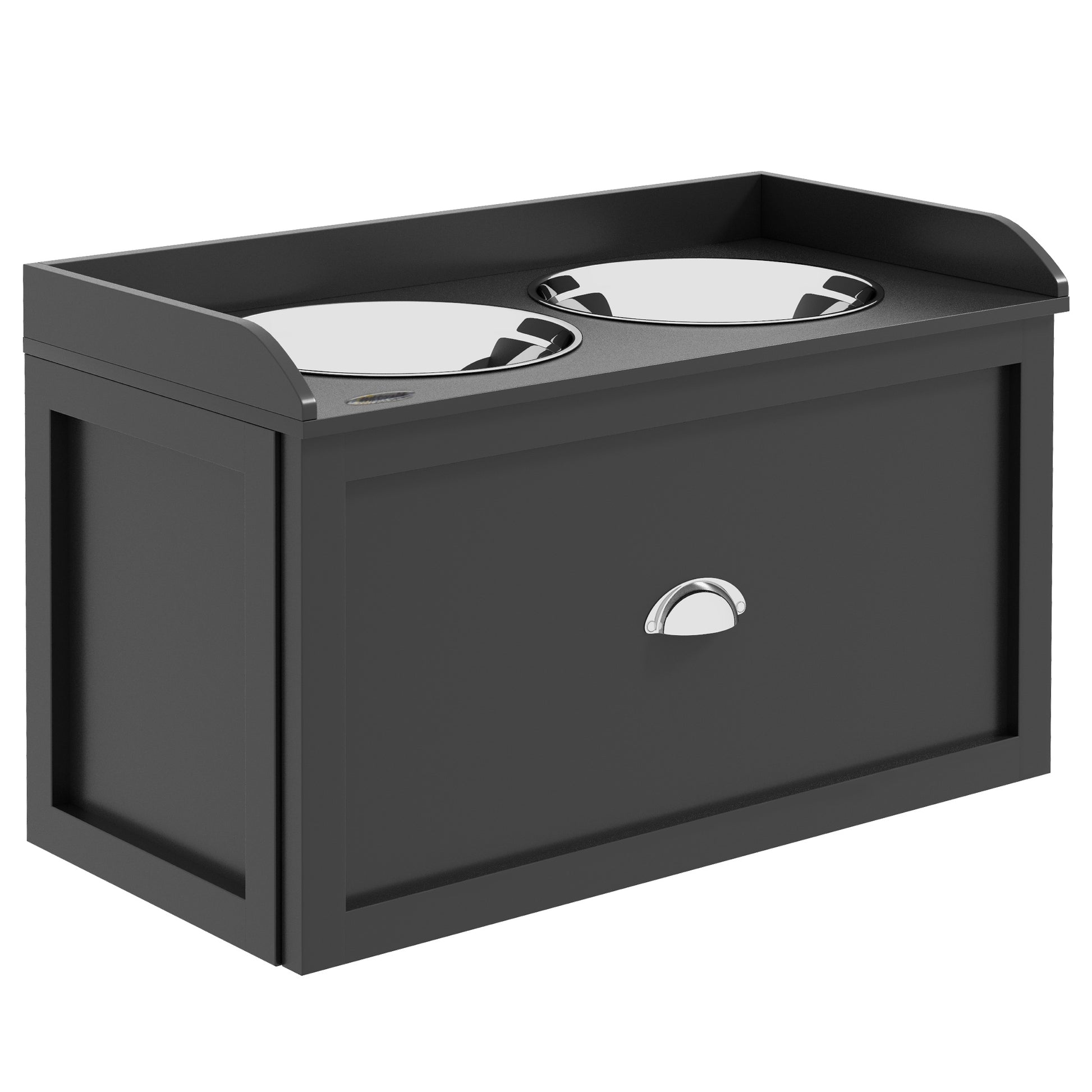 Photo of PawHut Stainless Steel Raised Dog Bowls, with 21L Storage Drawer for Large Dogs and Cats - Black in Black colour on a white background