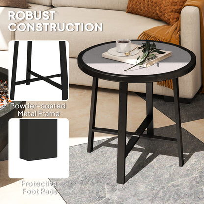 Outsunny round side table with powder-coated metal frame and protective foot pads