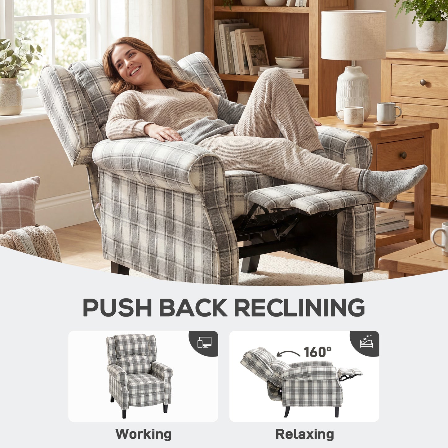 HOMCOM 160° Reclining Armchair, with Footrest - Grey and White