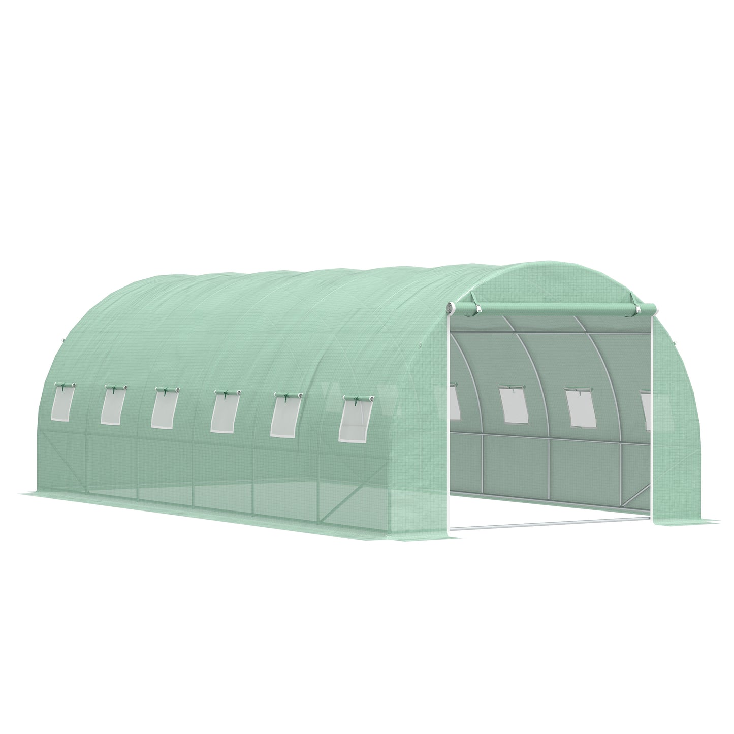 Photo of Outsunny 6 x 3 x 2 m Polytunnel Greenhouse with Roll-up Door and 12 Mesh Windows, Walk-in Garden Tunnel Warm House Tent with UV-resistant PE Cover and Galvanised Steel Frame, Green in Green colour on a white background