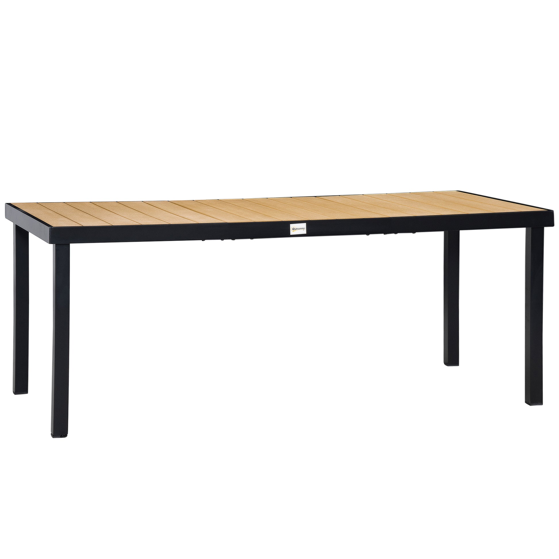 Photo of Outsunny Aluminium Outdoor Garden Dining Table for 8 People, Faux Wood Top, for Garden, Patio, 190 x 90 x 74 cm, Natural in Natural colour on a white background
