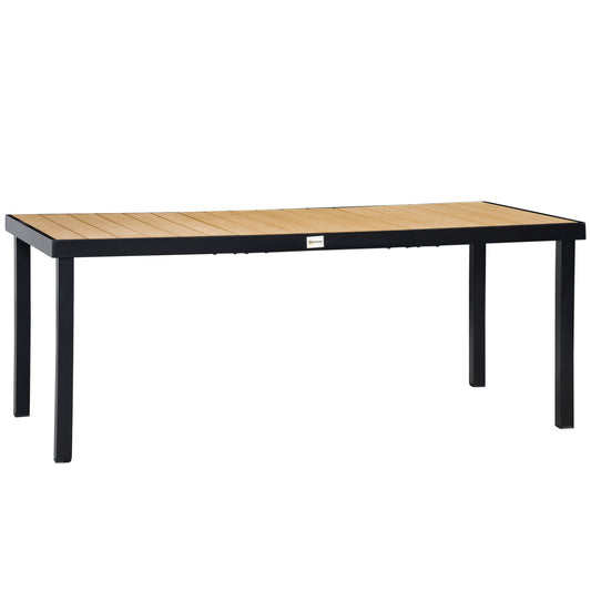 Photo of Outsunny Aluminium Outdoor Garden Dining Table for 8 People, Faux Wood Top, for Garden, Patio, 190 x 90 x 74 cm, Natural in Natural colour on a white background