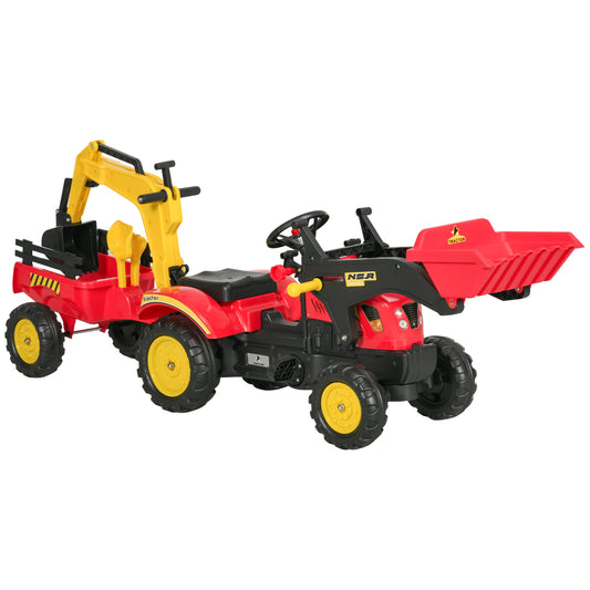 Photo of HOMCOM Ride On Tractor for Kids, 3 in 1 Ride On Excavator Toy Car with Adjustable Bucket, Digger and Removable Trailer, Pretend Play Construction Truck for 3-6 Years in Years colour on a white background