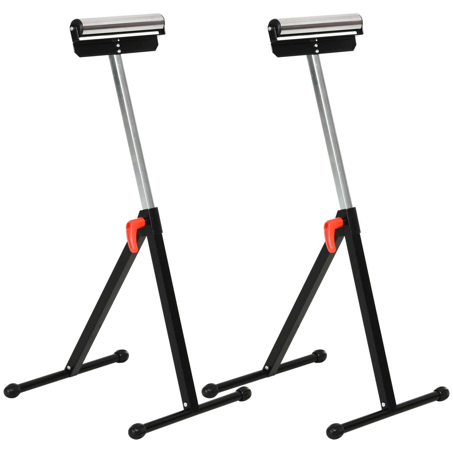 Photo of HOMCOM Set of 2 Folding Roller Stand, Material Support Pedestal with Ball Bearing Roller Height Adjustable Portable, Metal Construction, Black in Black colour on a white background