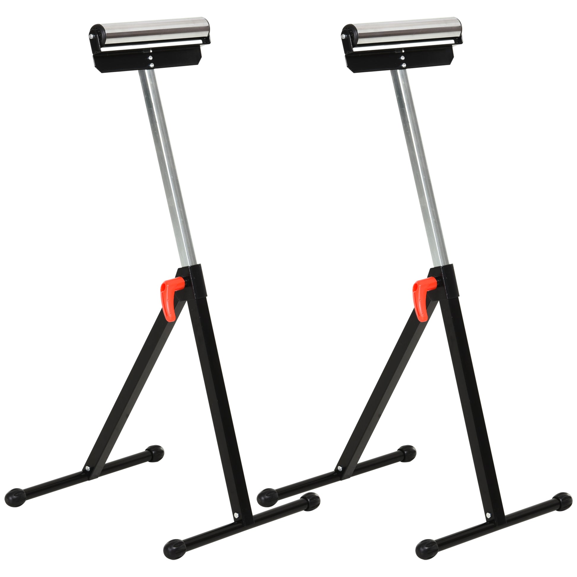 Photo of HOMCOM Set of 2 Folding Roller Stand, Material Support Pedestal with Ball Bearing Roller Height Adjustable Portable, Metal Construction, Black in Black colour on a white background