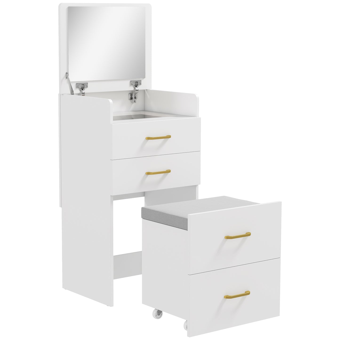 Photo of HOMCOM Compact Dressing Table and Stool Set, with Storage - White in White colour on a white background