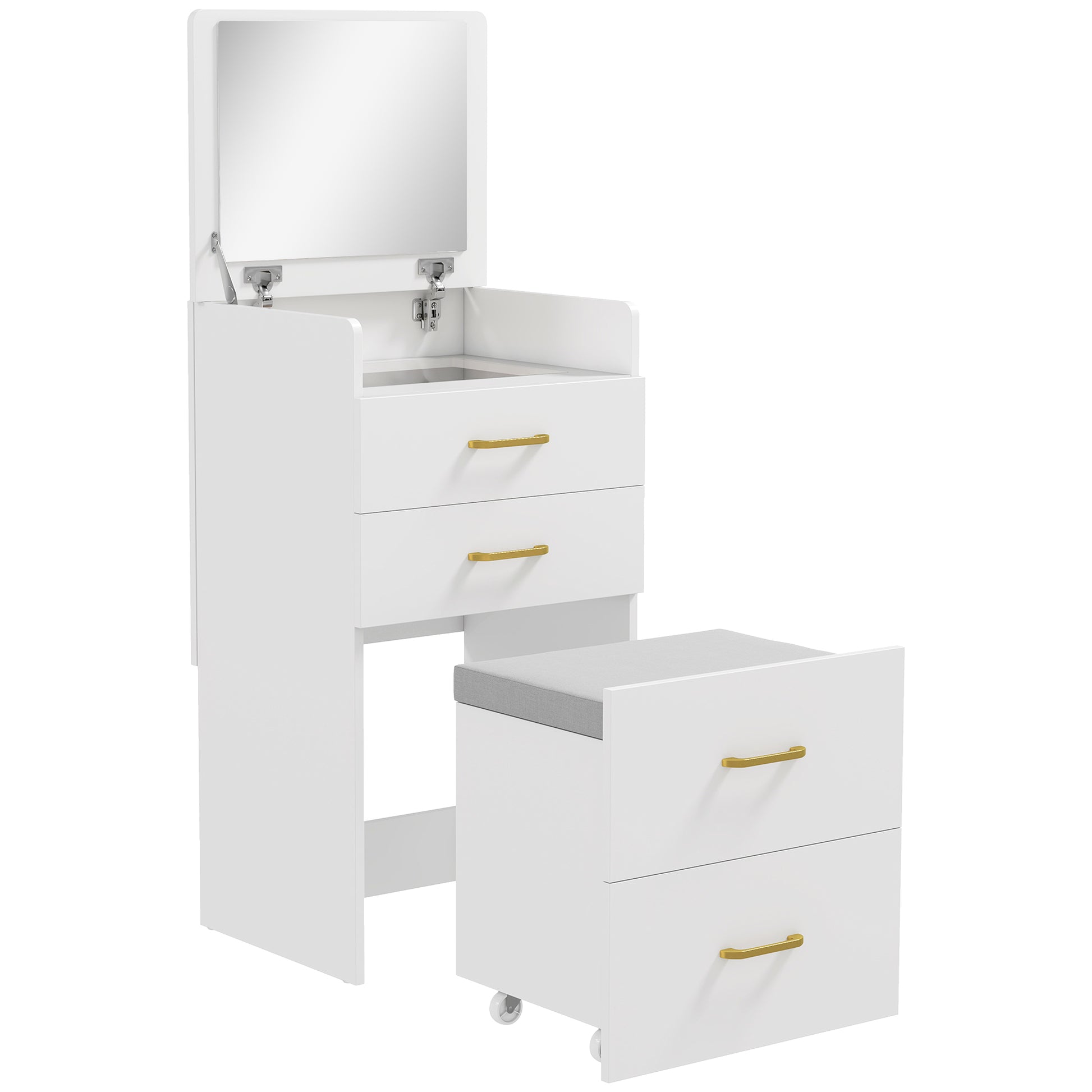 Photo of HOMCOM Compact Dressing Table and Stool Set, with Storage - White in White colour on a white background