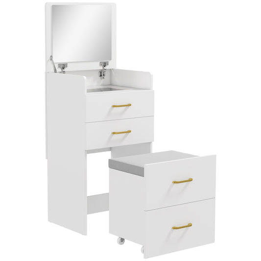 Photo of HOMCOM Compact Dressing Table and Stool Set, with Storage - White in White colour on a white background