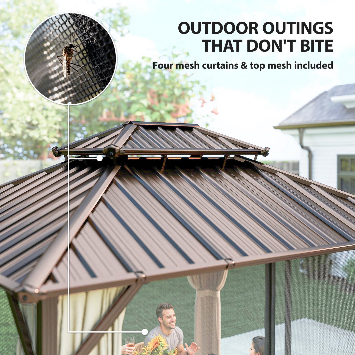 Outsunny 3x3.6 m Hardtop Gazebo Canopy with UPF50+ Double Galvanised Steel Roof, Aluminium Garden Gazebo Permanent Pavilion, Brown