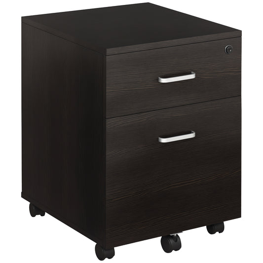 Photo of Vinsetto 2-Drawer Locking Office Filing Cabinet w/ 5 Wheels Rolling Storage Hanging A4 Cupboard Home Organisation Black Wood Grain in Grain colour on a white background