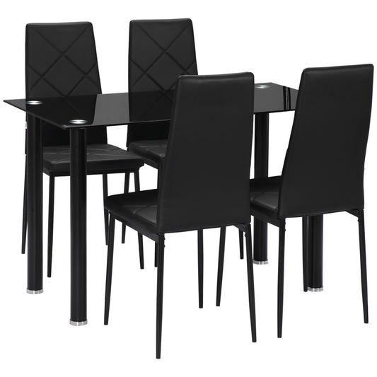 Photo of HOMCOM Modern Dining Table Set for 4, Space-Saving 5 Pieces Kitchen Table Set with Rectangle Table and Steel Frame, Black in Black colour on a white background
