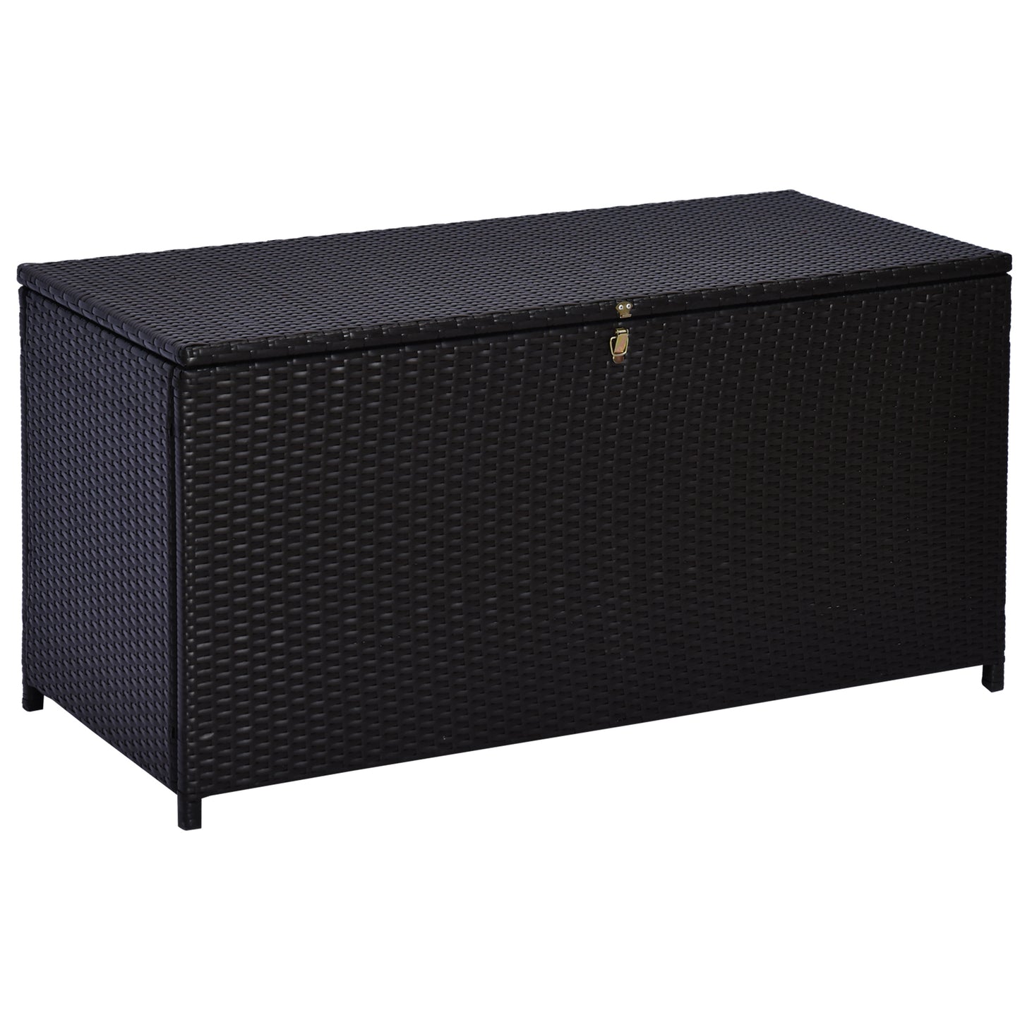 Photo of Outsunny 284 L Rattan Garden Storage Box, Outdoor Garden Storage Box with Gas Lift and Lockable Lid, Outdoor Wicker Rattan Chest Container for Garden Tools, 118 x 54 x 59 cm, Dark Brown in Brown colour on a white background