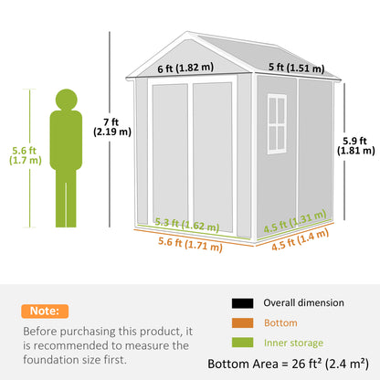Garden shed dimensions diagram showing overall size, interior space and floor area