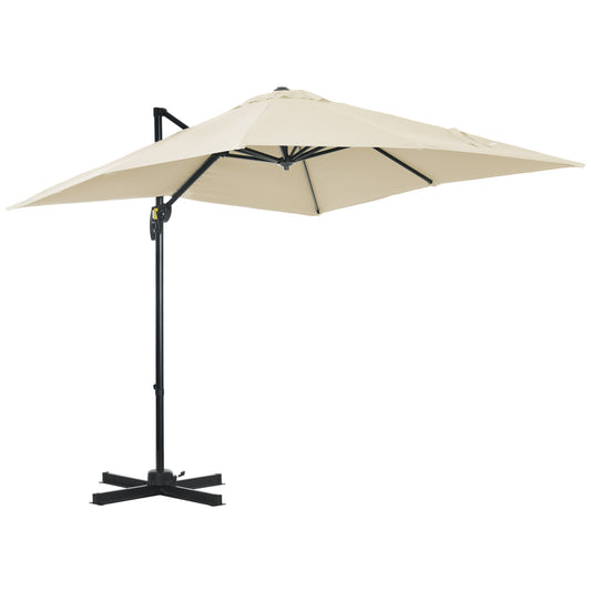 Photo of Outsunny 2.5 x 2.5m Patio Offset Parasol Umbrella Cantilever Hanging Aluminium Sun Shade Canopy Shelter 360° Rotation with Crank Handle and Cross Base, Cream White in White colour on a white background