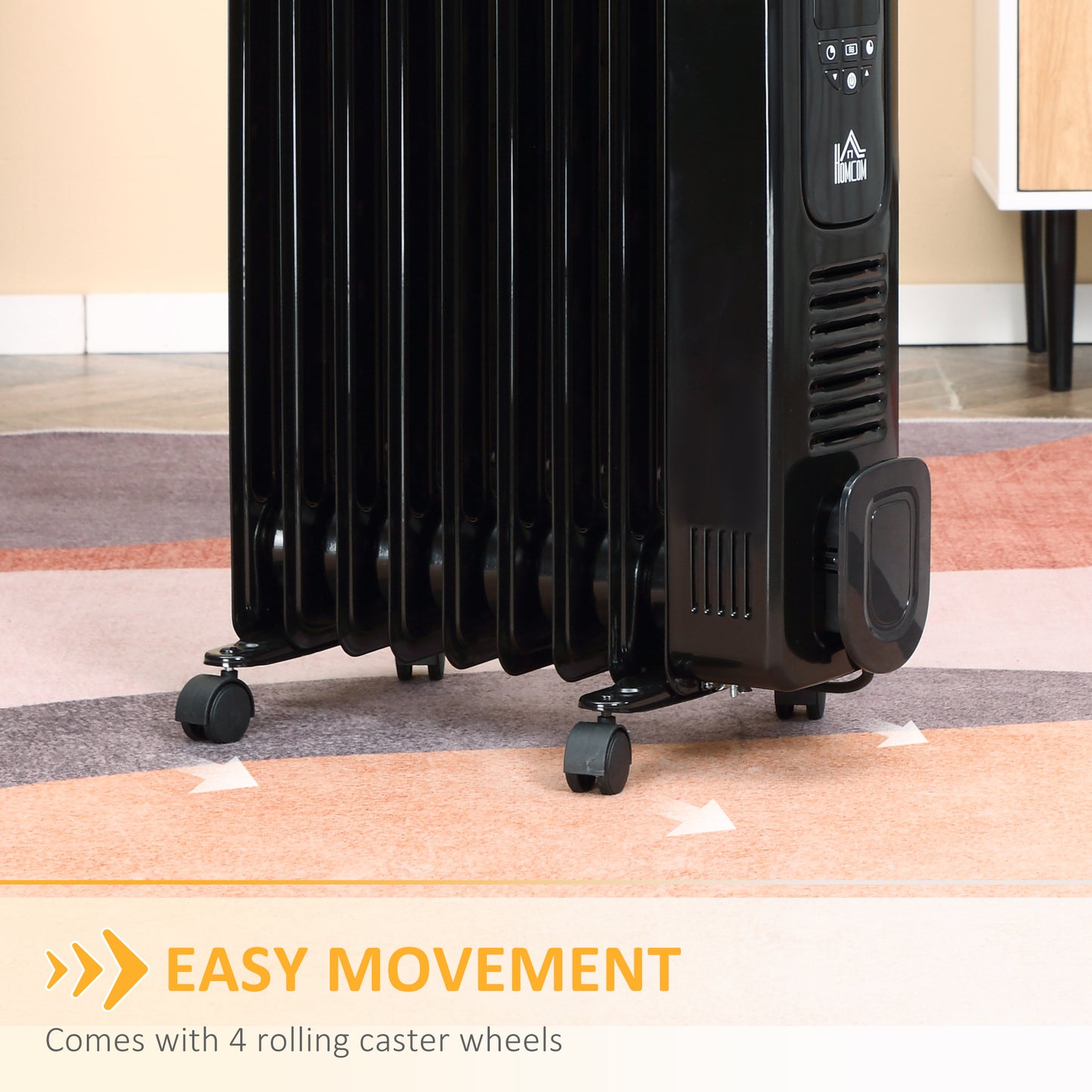 HOMCOM 2000W Digital Oil Filled Radiator, 9 Fin, Portable Electric Heater with LED Display, 24-Hour Timer, 3 Heat Settings, Safety Cut-Off and Remote Control, Black