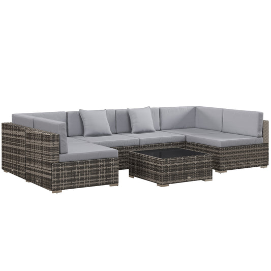 Photo of Outsunny Seven-Piece Rattan Garden Set, with Glass-Top Table - Mixed Grey in Grey colour on a white background
