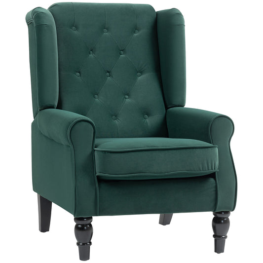 Photo of HOMCOM Wingback Accent Chair, Retro Upholstered Button Tufted Occasional Chair for Living Room and Bedroom, Green in Green colour on a white background