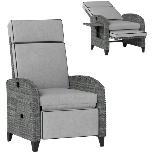 Photo of Outsunny Outdoor Recliner Chair with Adjustable Backrest and Footrest, Cushion, Side Tray, Light Grey/Grey in Grey/Grey colour on a white background