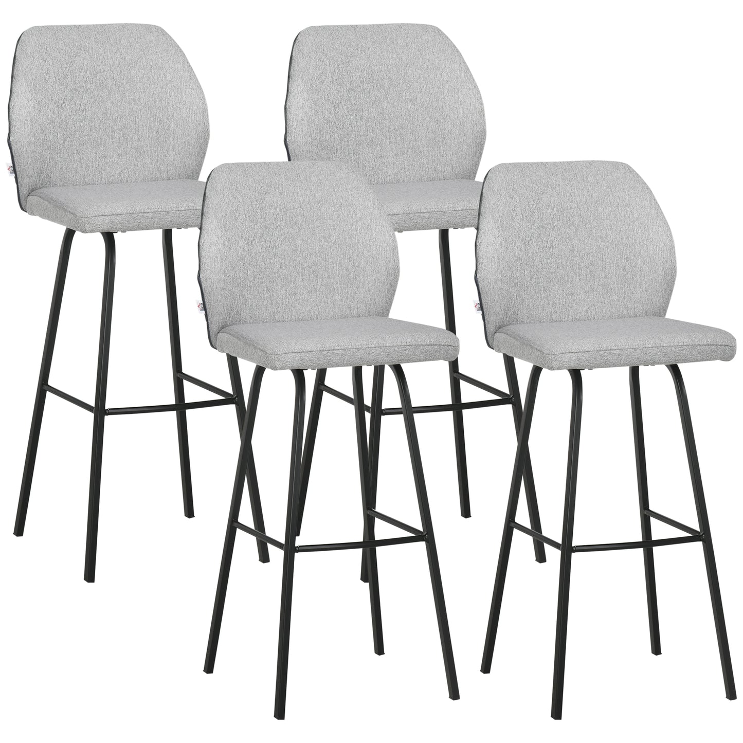 Photo of HOMCOM Bar Stools Set of 4, Linen-Touch Upholstered Bar Chairs, Kitchen Stools with Backs and Steel Legs for Dining Room, Light Grey in Grey colour on a white background