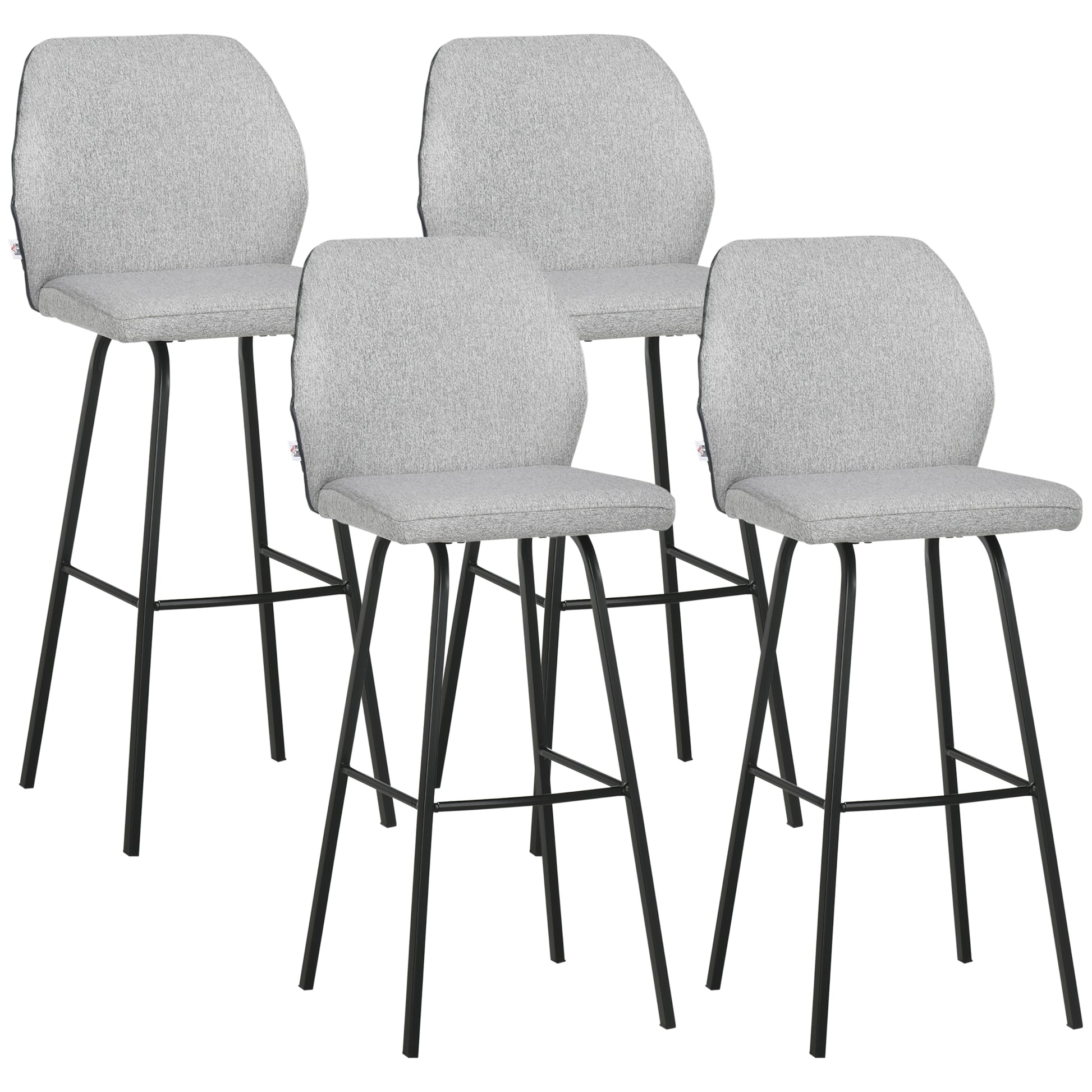 Photo of HOMCOM Bar Stools Set of 4, Linen-Touch Upholstered Bar Chairs, Kitchen Stools with Backs and Steel Legs for Dining Room, Light Grey in Grey colour on a white background