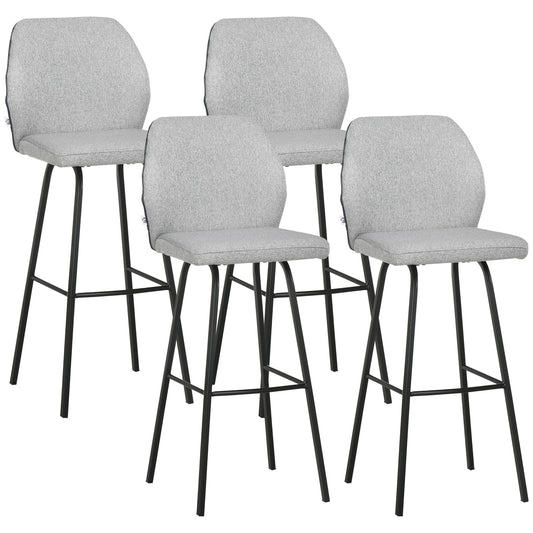 Photo of HOMCOM Bar Stools Set of 4, Linen-Touch Upholstered Bar Chairs, Kitchen Stools with Backs and Steel Legs for Dining Room, Light Grey in Grey colour on a white background
