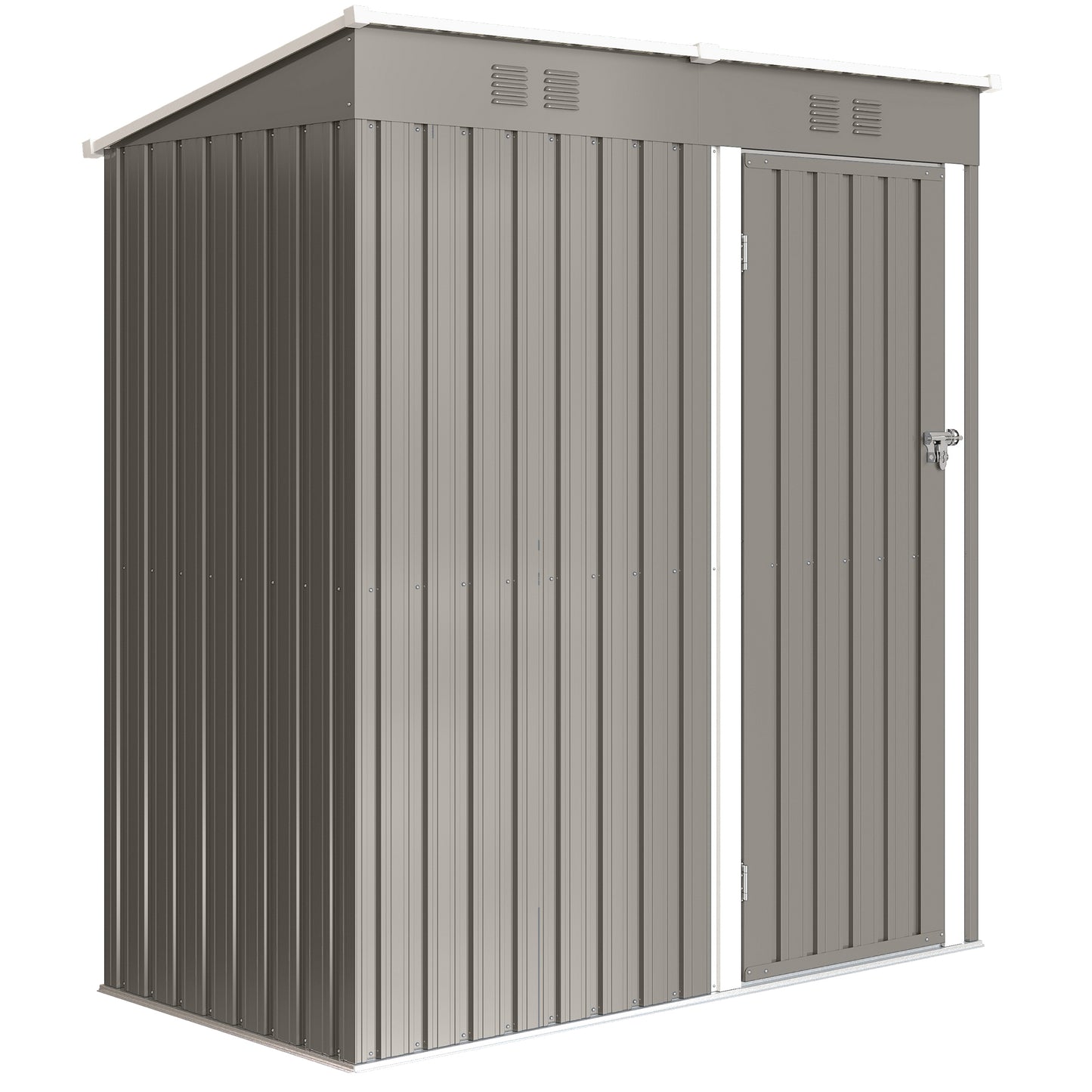 Photo of Outsunny 5 x 3 ft Lean-to Garden Shed, Outdoor Storage Shed with Lockable Door and Vents, Light Grey in Grey colour on a white background