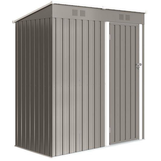Photo of Outsunny 5 x 3 ft Lean-to Garden Shed, Outdoor Storage Shed with Lockable Door and Vents, Light Grey in Grey colour on a white background