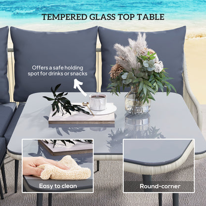 Garden sofa set with rounded tempered glass table top and easy-clean surface