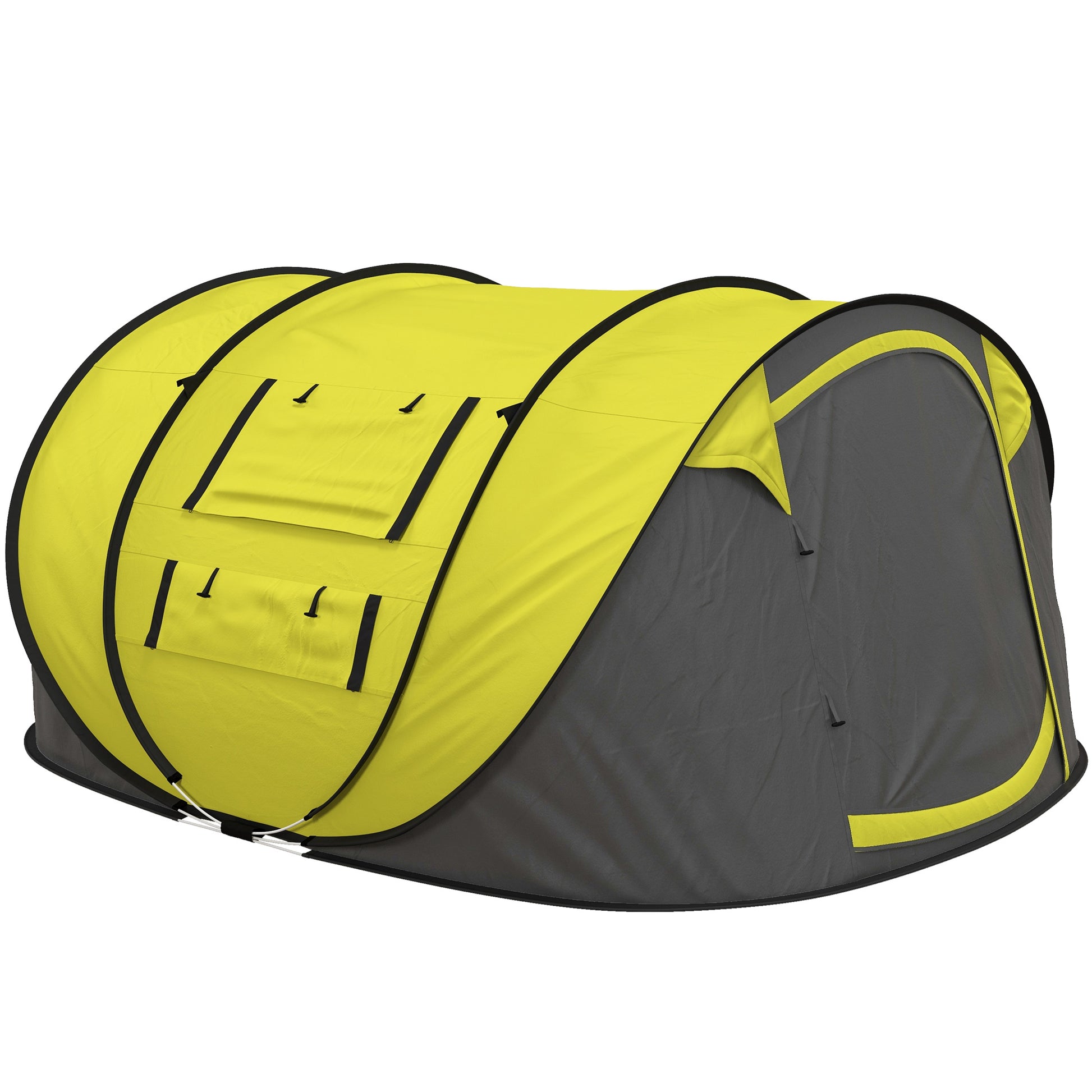 Photo of Outsunny 4 Person Pop-up Camping Tent Family Tent with Ground Sheet, 4 Windows and Portable Carry Bag for Beach Outdoor Trip, Yellow in Yellow colour on a white background