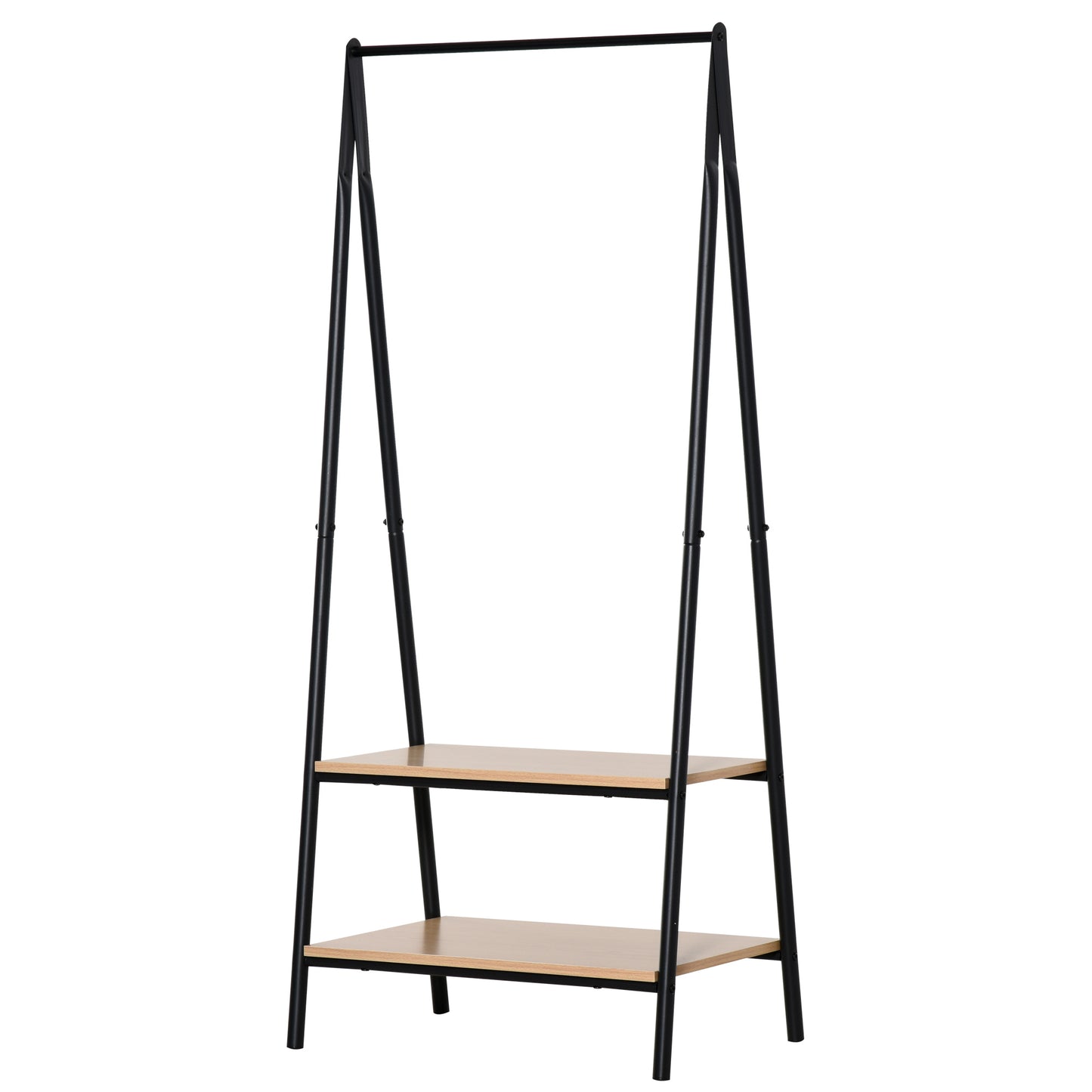 Photo of HOMCOM Clothes Rail, Freestanding Metal Clothes Rack with 2 Tier Storage Shelves for Bedroom and Entryway, 64 x 42.5 x 149 cm, Black Frame in Frame colour on a white background