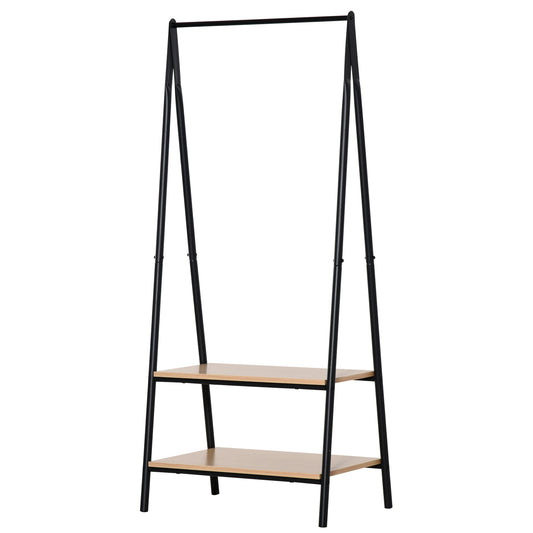 Photo of HOMCOM Clothes Rail, Freestanding Metal Clothes Rack with 2 Tier Storage Shelves for Bedroom and Entryway, 64 x 42.5 x 149 cm, Black Frame in Frame colour on a white background