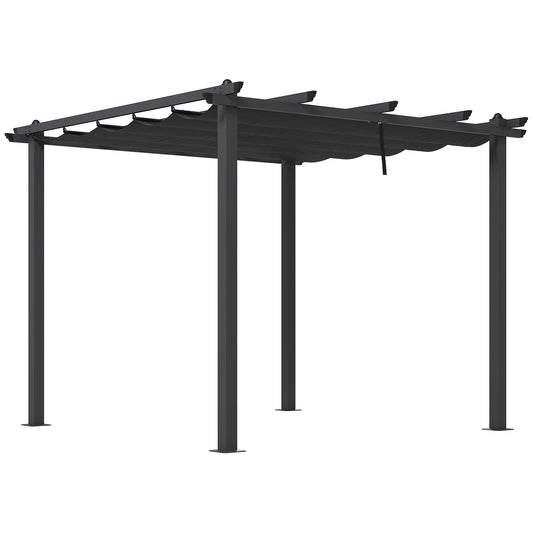 Photo of Outsunny 3 x 3m Aluminium Pergola with Retractable Roof and L4 Wind-proof - Dark Grey in Grey colour on a white background