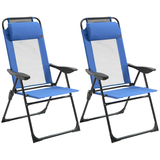 Photo of Outsunny Folding Garden Chairs Set of 2, 5-Position Recliner Camping Chair with High Back, All Weather Texteline Seat, Portable Outdoor Dining Chairs with Headrests for Patio, Picnic, Blue in Blue colour on a white background