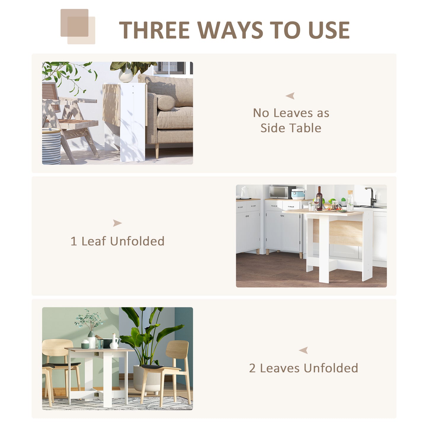 HOMCOM Folding Dining Table, Space-Saving Drop Leaf Kitchen Table for 4-6 People, Multi-functional Desk for Small Space, Flat & Studio, Modern Breakfast Table, Oak and White