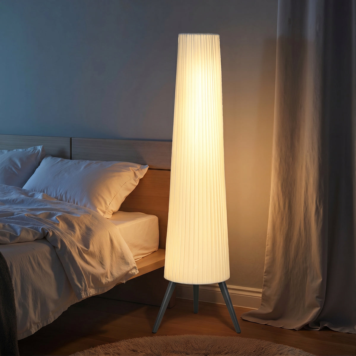 HOMCOM Dimmable Tripod Floor Lamp with Foot Switch, Nordic Standing Lamp with Fabric Shade, 153cm, White and Grey
