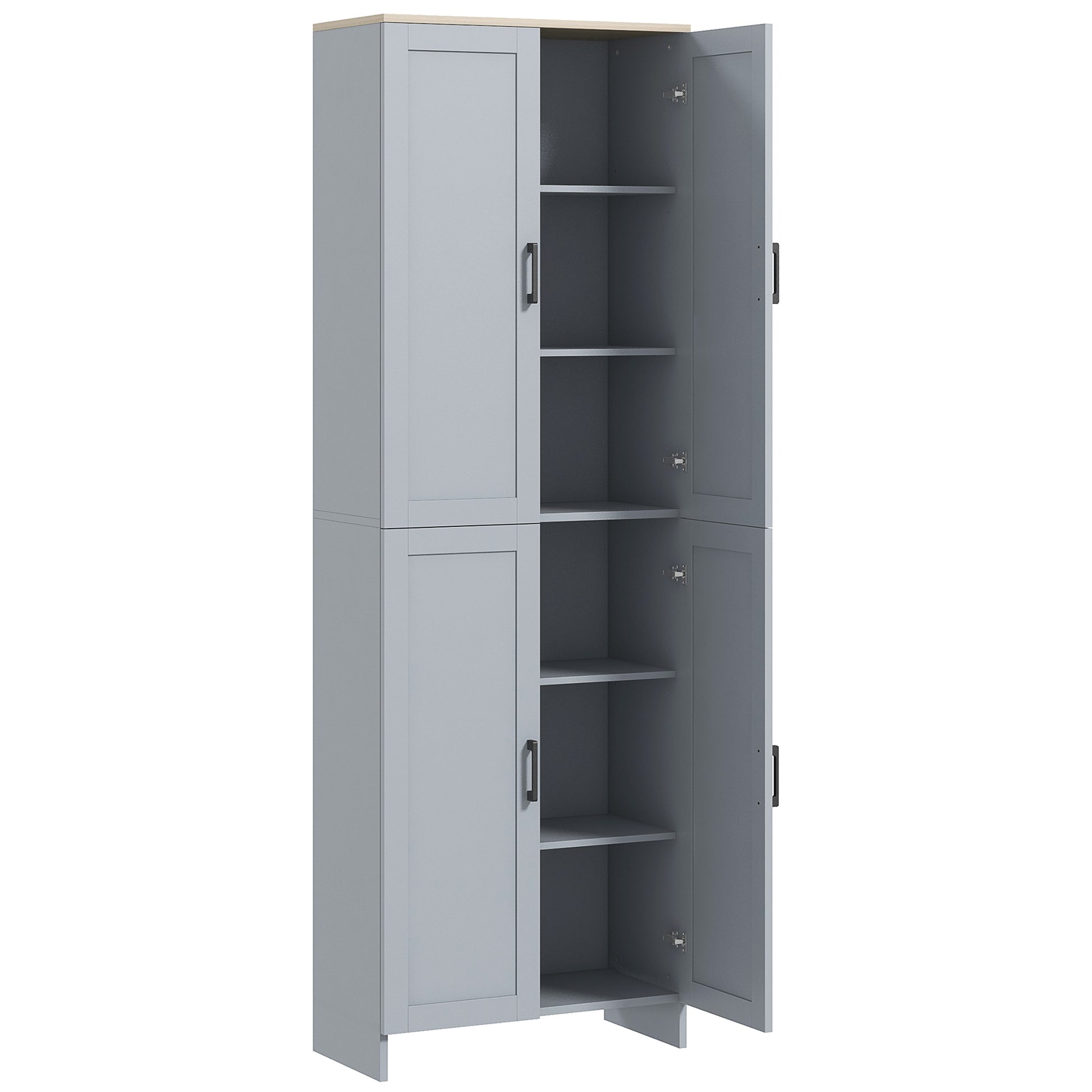 Photo of HOMCOM Freestanding Kitchen Cupboard, 4-Door Storage Cabinet with Adjustable Shelves, Modern Kitchen Pantry for Dining Room, 170cm, Grey in Grey colour on a white background