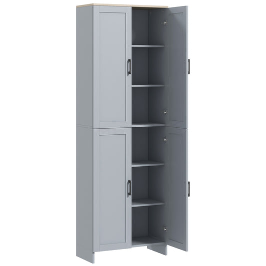 Photo of HOMCOM Freestanding Kitchen Cupboard, 4-Door Storage Cabinet with Adjustable Shelves, Modern Kitchen Pantry for Dining Room, 170cm, Grey in Grey colour on a white background